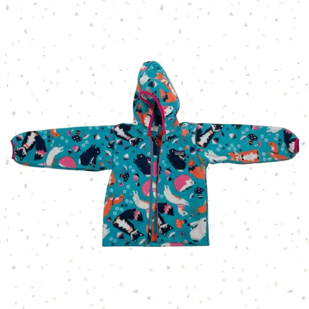 Patagonia Synchilla Fleece Hoodie Jacket Foxes Blue Pink Animal Print Size 4T
